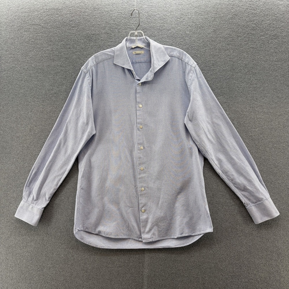 Suitsupply Dress Shirt Mens 16 41 Blue Houndstooth Egyptian Cotton Long Sleeve